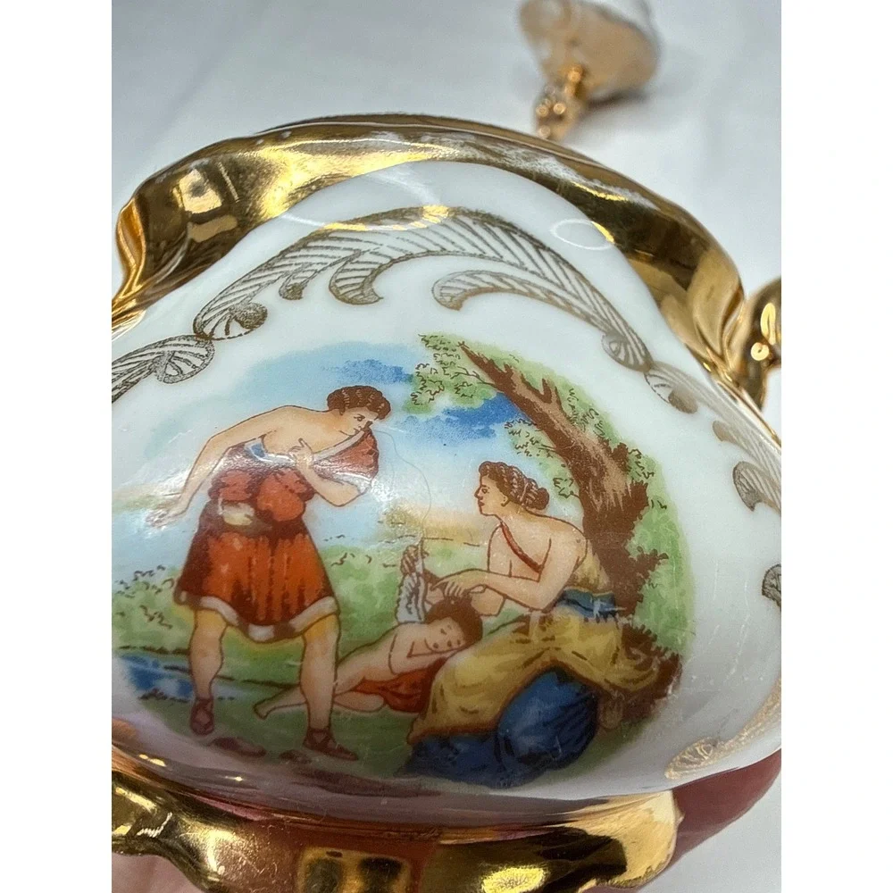Vintage Bavaria Gold Encrusted Sugar Bowl with Lid Fragonard Courting Couple